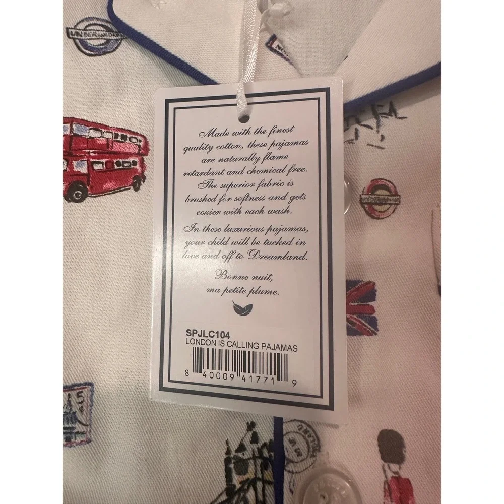 Petite Plume Boys London Is Calling Pajamas Set White Blue Red Size 4 NWT